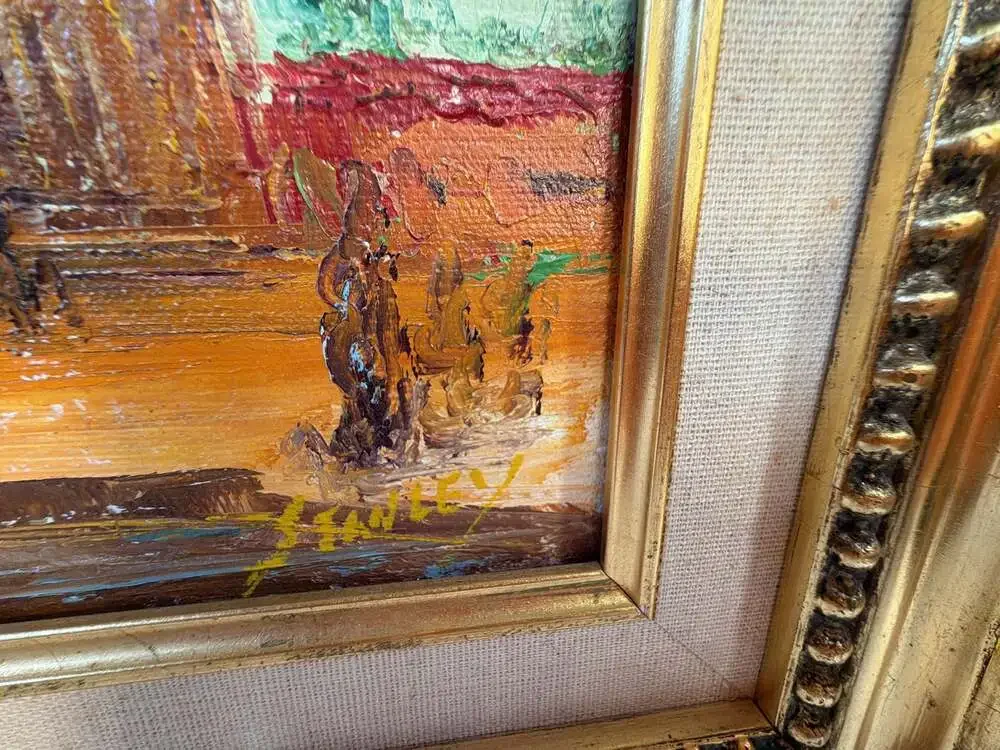 Vintage RC Stanley Signed Oil‎ Painting on Canvas Cathedral Scene